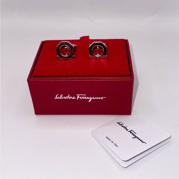 NEW SALVATORE FERRAGAMO Gancini Logo Men’s Cufflinks - Picture 4 of 4